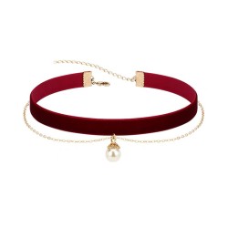 n321 pearl pendant claret velvet collar