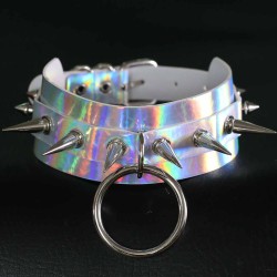 double layer pu leather silver nail collar laser